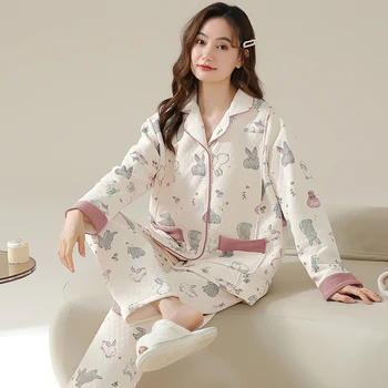 Nėščia moteris pižama nustatyti, rudenį, žiemą medvilnės tarpsluoksnio ilgomis rankovėmis viršūnes reguliuojamas elastinga juosmens kelnės atsitiktinis namų drabužiai