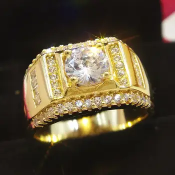 HOYON 14K Aukso Spalvos vyriški Žiedas Papuošalai Prabanga ir Dominuojanti Pilna Deimantų, vyriški Diamond Engagement Žiedas 925 Papuošalai Nemokamas Pristatymas