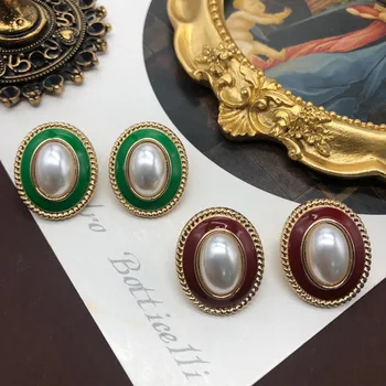 Mados klasikinis tarpvalstybinių raudonos, žalios lašas glazūra auskarai teismas pearl stud auskarai prancūzijos uosto vėjo atkurti senovės būdai