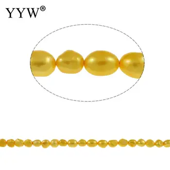 Aukso Geltonumo spalvos 7-8mm Dirbtiniu būdu išauginti Baroko Gėlavandenių Perlų Karoliukus, 0,8 mm Skylę 15 Colių veiklos Kryptį 