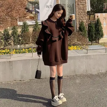 Moterų Hoodies Suknelės Harajuku Korėjos Drabužių Plius Dydžio Striukės (Įvelkamų Megztinių Retro Y2k Viršutiniai Moteriški Sijonai, Suknelės