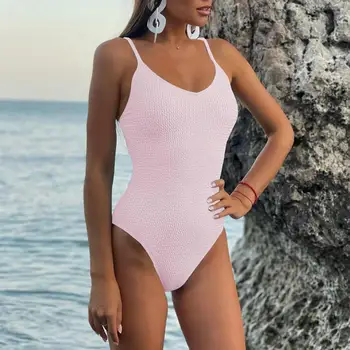 Populiarus, Vienas gabalas Bikini V-Neck Slim Fit Moterų maudymosi kostiumėlį Backless vientisos Spalvos vientisas maudymosi Kostiumėliai