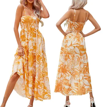 Moterų Boho Ilga Suknelė Vakare Šalies Vasaros Drabužių 2023 Derliaus Backless Gėlių-line Spageti Dirželis Suknelė Streetwear