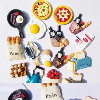 Derva Šaldytuvas Magnetai su 3D Modeliavimas Europos Stiliaus Maisto produktų, pavyzdžiui, Kiaušinių, Duonos, Pomidorai ir Daugiau - Puikus Vaikų Žaislai