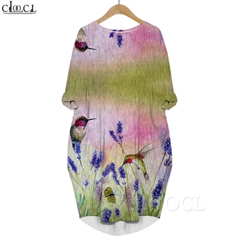 CLOOCL Moterų Suknelė Gėlių Vasaros Gėlių Paukščių 3D Grafika Atspausdinta Prarasti Dukra Suknelės ilgomis Rankovėmis Mados Suknelė Kišenėje Suknelė
