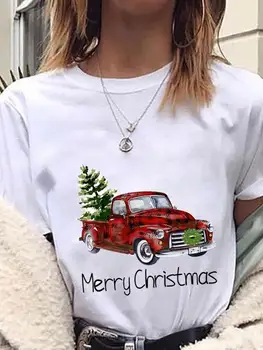 Medžio Pledas Saldus 90s Mielas Kalėdų Atostogų Tee Moterims Viršuje Drabužiai, Marškinėliai Spausdinami Mados Naujųjų Metų Drabužių Grafinis T-shirts