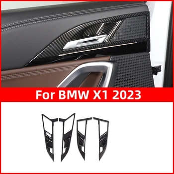 BMW X1 2023 Vidinės Durys Dubenį Apdailos Rėmelis Padengti ABS Anglies Pluošto Modelis Anti-Scratch Durų Rankena Apsauginis Lipdukas