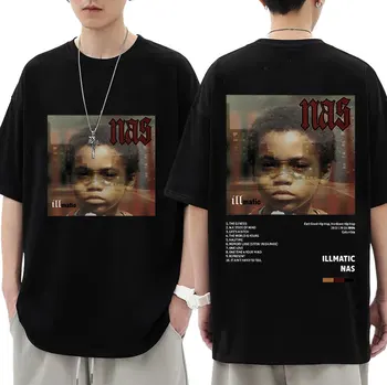 Reperis Nas Illmatic Albumo Viršelio Grafinis Marškinėliai vyriški Retro O-Kaklo Medvilnės trumpomis Rankovėmis T-shirt Hip-Hop Negabaritinių Tees Streetwear