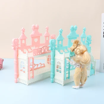 16CM Lėlė Mini Princesė Lova Modeliavimas Dviaukštė Lova Su Kopėčiomis Lėlių namelio Baldai Žaislas Doll House Dekoro Priedai