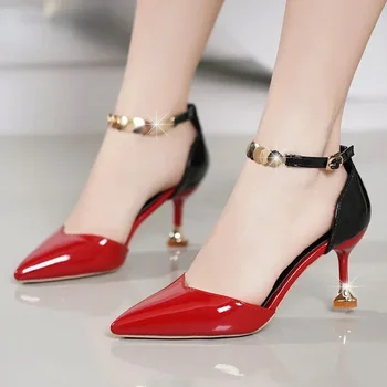 2022 Moterų Mados Saldus Pažymėjo Tne Sagtys Dirželis Stiletto Kulniukai Lady Cool Raudona Šalies Kulno Batai Balti Kulnai Zapatos De Mujer