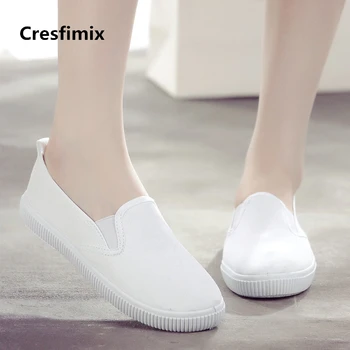 Cresfimix zapatos de mujer moterų mados patogus balta paslysti ant butas batai panele laisvalaikio street bateliai slaugytojo darbo batai c2189