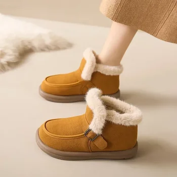 Aukštos Kokybės Ponios Atsitiktinis Plokšti Batai Moterims, Sniego Batai 2023 Naują Pin Sagtis Dizaino Žiemos Trumpas Pliušinis Moterų Batai Zapatos Mujer