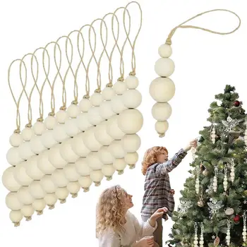 Medienos Granulių Pakabukas 12pcs Medinių Karoliukų Eilutę Kalėdų Eglutės Ornamentu Girliandą Priedai Natūralaus Medžio Amatų Kalėdų