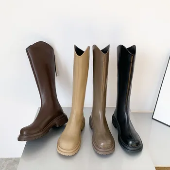 Kelio ilgis, batai moterims, rudenį ir žiemą, 2023, naujas storas soled ir lieknos riterių batai su V-kaklu ir maža aukščio batai