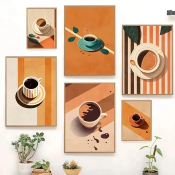 Retro Kavos Mėgėjai Juostele Espresso, Latte, Plakatų ir grafikos Drobė Spausdinimo Sienos Meno Nuotrauką Gyvenamasis Kambarys, Virtuvė, Kavinė Dekoras
