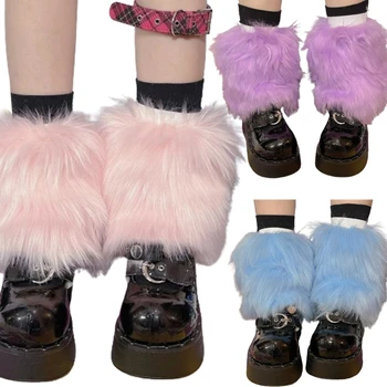 Moterų Žiemos Furry Kojų Šildytuvus Y2K Harajuku Candy Spalva Antblauzdžiai Trumpą Kojų Dangtis