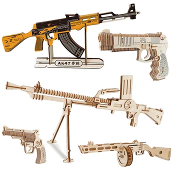 3D Mediniai Galvosūkiai AK47 Kulkosvaidžiai Žaislai Vaikams, Vaikams, Karabinas 15 