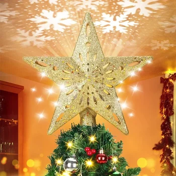 Žvaigždė Kalėdų Eglutė Topper LED Star Viršuje Snaigė Projektorius Kalėdų Eglutė Dekoras Atostogų Kalėdos Šalis Kabinti Ornamentu medžio topper
