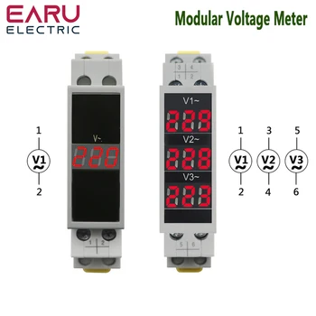 Din Bėgelio 18mm voltmetras AC 80-500V 220V, 380V Vieną Trijų Fazių Modulinės Voltmeter Indikatorius LED Skaitmeninis Ekranas Detektorius