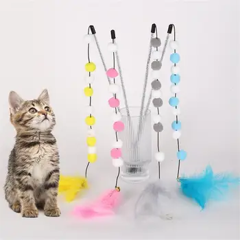 Žaisti Stick Patvarus Pompom Kačių Žaislai, Kontrastas Madingi Subtilūs Aukštos kokybės Dantį Katės Žaislas Augintiniui Produktas-Ne toksiškas