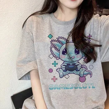 Aksolotlis Tee moterims Y2K juokingi marškinėliai mergina dizainerių drabužiai