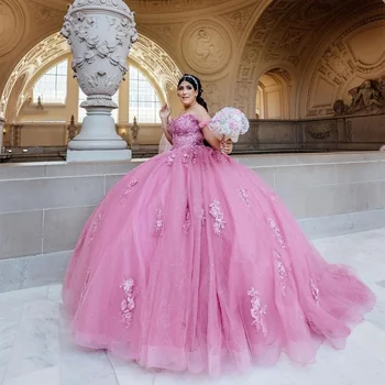 Princesė Tiulio Kamuolys Suknelė Quinceanera Suknelės 2023 Korsetas Puošnios Nėrinių Oficialų Prom Baigimo Chalatai Saldus 16 Suknelė